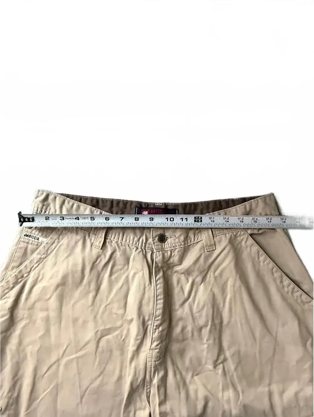 Vtg Mecca USA Mens Cargo Shorts Size 36 Baggy Khaki Tan Cotton Hip Hop Y2K